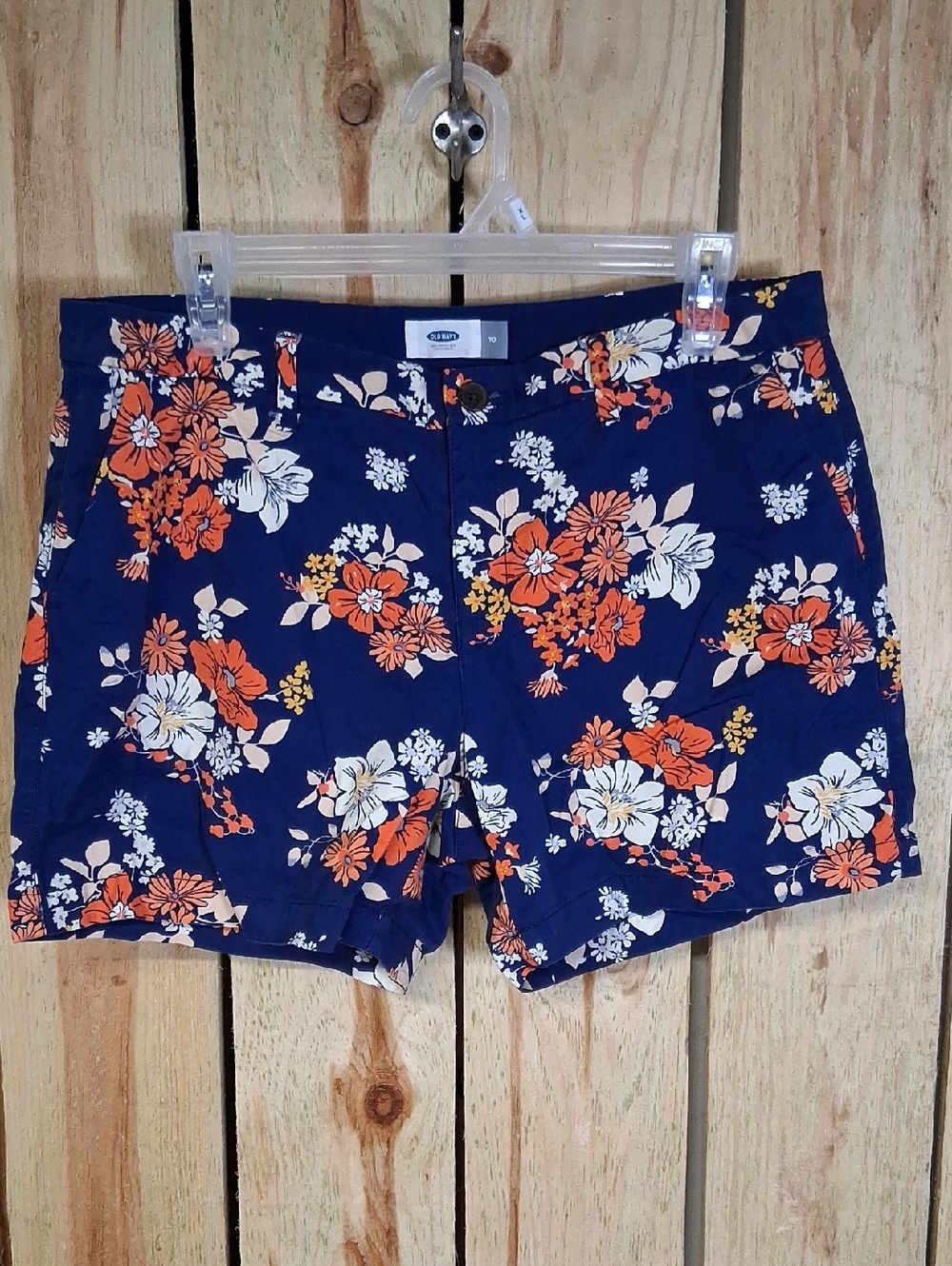 Womens Old Navy Blue Floral Chino Casual Shorts Size 10